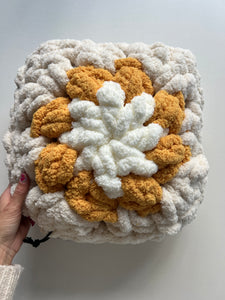Sunflower Granny Square Tutorial | Chenille Yarn | Hand Crochet | Video + PDF