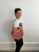 Load image into Gallery viewer, Hand Knit Round Handbag | Raspberry | Velvet