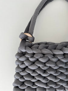 Hand Knit Handbag | Charcoal | Velvet