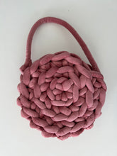 Load image into Gallery viewer, Hand Knit Round Handbag | Raspberry | Velvet