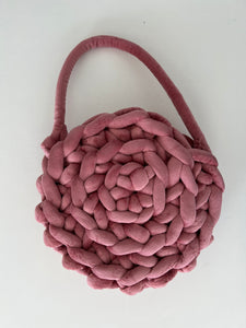 Hand Knit Round Handbag | Raspberry | Velvet