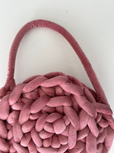 Load image into Gallery viewer, Hand Knit Round Handbag | Raspberry | Velvet