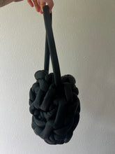 Load image into Gallery viewer, Round Mini Bag, Purse, Hand Crocheted, Matte Black Pleather Tube Yarn