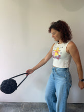 Load image into Gallery viewer, Round Mini Bag, Purse, Hand Crocheted, Matte Black Pleather Tube Yarn