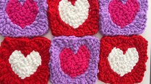 Load image into Gallery viewer, Heart Granny Square Pattern + Video Tutorial | Chenille Yarn | Hand Crochet | Full Resource Guide