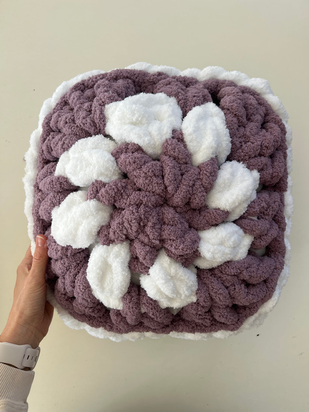 Granny Square Pillows, Chenille Yarn, 12